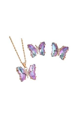 Kelebek Kolye Küpe Kadınlar İçin Basit Kübik Zirkonya Altın Kelebek Kolye Küpe Kolye Sevimli Kristal Kelebek Takı Seti Kadın Hediye Takı Diğer