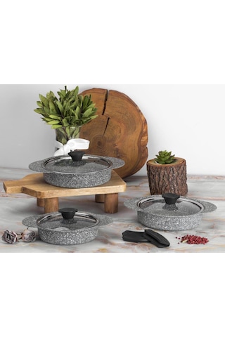 Taç Granit Plus Silikon Saplı 3lü Gri Sahan Seti Tac-3182