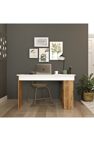 Robinhome Robin Home Boston Kitaplık Raflı Çalışma Masası L Masa Ofis Çalış Beyaz