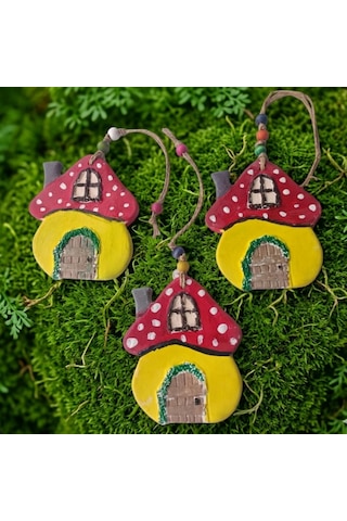 Cutemodels Mantar Ev Sarı Duvar Süsü Ağaç Süsü Kapı Süsü 9x11 Cm