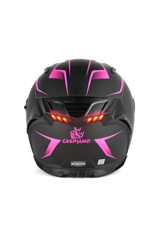 Caspiano Homer Full-face Led Işıklı Matt Black / Pink Motosiklet Kaskı Ece-r 22.06 Sertifikalı Pembe