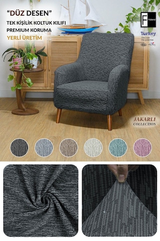 Jakar Tekli Lastikli Kanepe Örtüsü Lastikli Berjer Koltuk Örtüsü Koltuk Kılıfı Antrasit