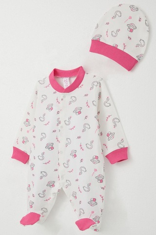 Breeze Kız Bebek Patikli Tulum Mantar Ev & Prenses Kuğu Desenli 0-6 Ay, Beyaz Beyaz