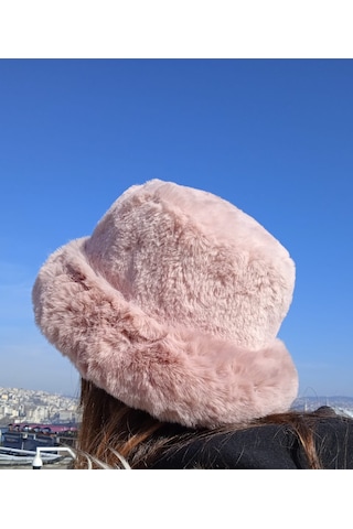 Shopiolog Pofidik Peluş Şapka Kışlık Suni Kürk Kalpak Kabarık Kova Şapka Gül Kurusu