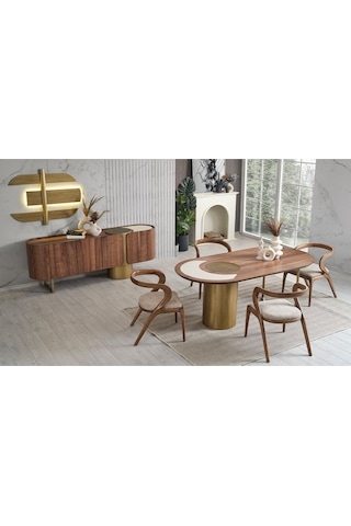 Akrep Beyaz Kumaş Ceviz Ahşap Sandalye