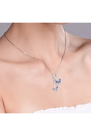 Bahar Yaz Kelebek Takılı 925 Ayar Gümüş Kolye Sentetik Zirkonya Kolye Çok Renkli