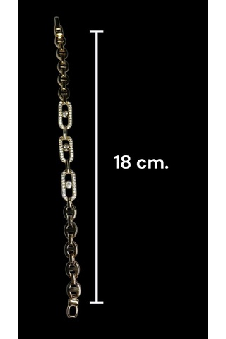 Modern Tasarım Zirkon Taşlı Altın Kaplama Zincir Bileklik 18 Cm Gold