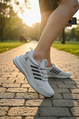 Enoch Ortopedik Ultra Hafif Şeritli Fileli Çoraplı Sneaker Spor Ayakkabı Gri