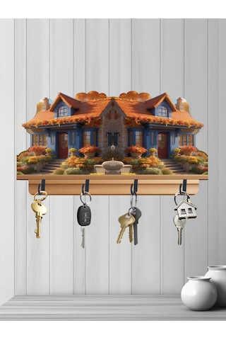 2d Ahşap Dört Metal Kancalı Uv Baskılı Mdf Duvar Askılığı Anahtarlık Duvar Dekoratif Çok Renkli