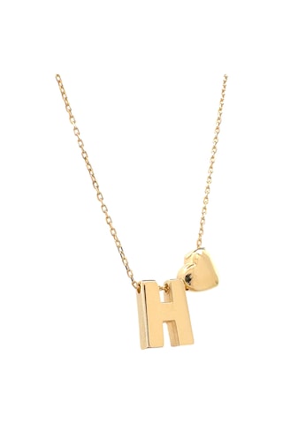 Altın Nesil - 14 Ayar H Harfli Kalpli Hayalet Zincir Altın Kolye