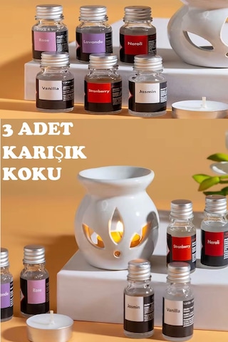 Mercansa Sonx 3 Lü Aromaterapi Uçucu Yağ Seti Ve Seramik Buhurdanlık - Rahatlatıcı Oda Kokusu & Spa Deneyimi