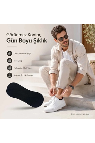 Çorap Giyim Erkek Geri Dönüşüm İplikli 12 Li Görünmez Sneaker Çorap, İnce Dikişli, Nefes Alan Yazlık Babet Çorabı, Kaymaz Topuklu Siyah Gri Beyaz Çok Renkli