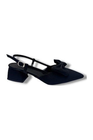 C-shoes Eu141-26 Saten Papyonlu Kısa Kare Topuk Arkası Açık Kadın Ayakkabı Siyah