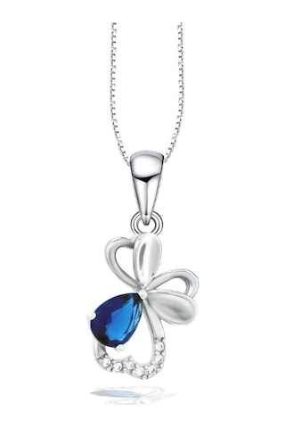 Brezza Lusso Jewelry Diamond Serisi Safir Damla Kalp Çiçek Gümüş Kadın Kolye 45 CM 45 CM