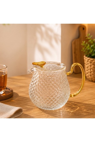 Şık Tasarımlı Cam Demlik - 550 Ml - Borosilikat Cam Altın