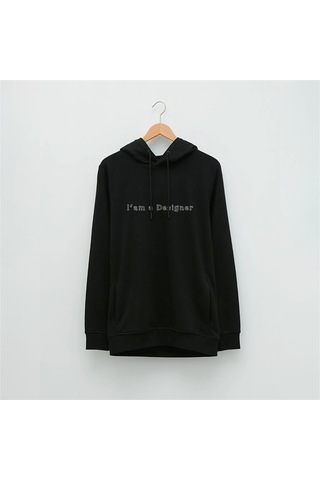Tasarımcı Temalı Özel Tasarım Baskılı Kapüşonlu Sweatshirt Siyah