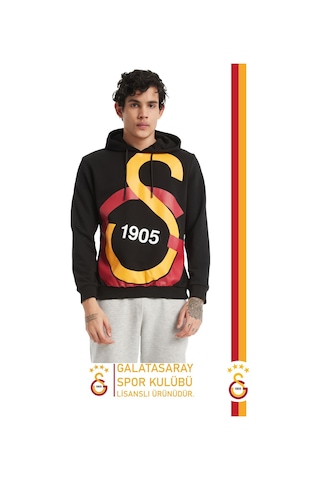 Galatasaray Lisanslı Kapüşonlu Logo Erkek Sweat Gs Bileklik Set Ahşap Kutulu 096 Siyah