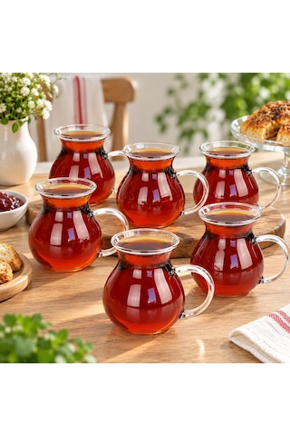 Orret Home Keyfi Ala 6'lı Borosilikat Cam Çay Bardağı Seti, 200ml