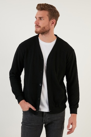 Buratti Pamuklu Regular Fit Düğmeli V Yaka Erkek Hırka 456205 Siyah