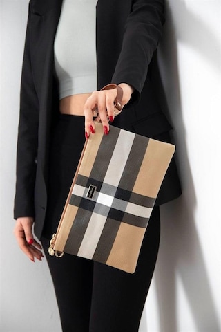 Silver Polo Sp1034 Kadın Portföy & Clutch Ekose Bej-taba