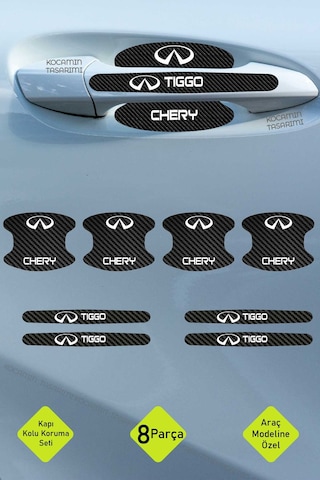 Chery Tiggo Kapı Kolu Karbon Folyo Seti Tiggo Uyumlu, 8 Parça Çizilmeye Dayanıklı Şık Tasarım