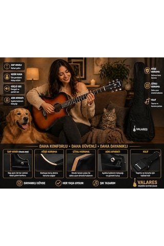Valares 38c Kesik Kasa Sap Ayarlı Akustik Gitar 38 4/4 Full Aksesuar Hediyeli Sunburst Suhr Burst