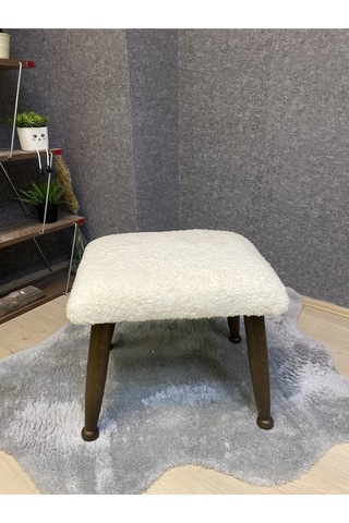 Trend Ceviz Teddy Krem Ahşap Ayak Uzatma Pufu Makyaj Koltuğu Bench Tabure