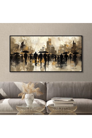 Yağlı Boya Dokulu Tablo Modern Soyut İnsanlar Siyah Çerçeveli U05005-178957