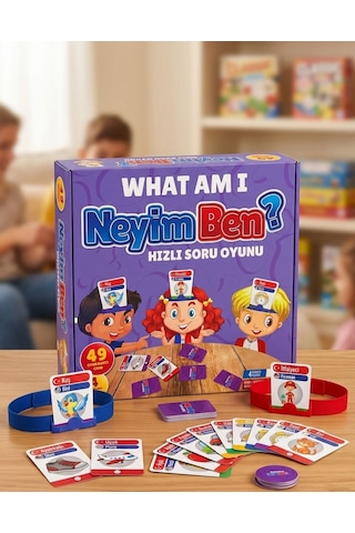 Neyim Ben 4 Baş Bantlı 49 Kartlı 20 Jetonlu Eğlenceli Hızlı Eğitici Oyuncak Kutu Oyunu