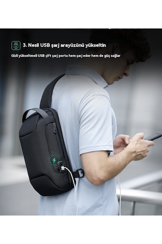 Erkek Çapraz Çanta, Göğüs Çantası, Çok İşlevli Omuz Çantası Elit Gri