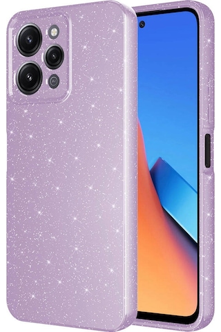 Goocamp Redmi 12 Kılıf Kamera Korumalı Simli Lüks Koton Kapak - Mor Mor