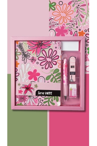 Serve Set - Defter, Serve Deep Uclu Kalem, Silgi Şeker Pembe