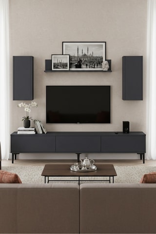 Tvr1899a - Aplos Tvr180 Tv Ünitesi Takım , Tv Sehpası Antrasit 180cm