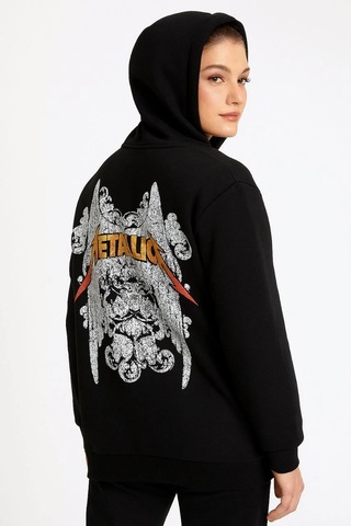 Novalisse Metallica İki İplik Kapüşonlu Ön Ve Arka Baskılı Hoodie - Siyah Çoklu Renk