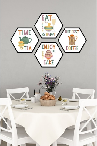 Dekorize Mdf Tablo Seti 4 Parça 3 Mm - Mutfak Ve Kafeler İçin Hexagon Altıgen Tablo - Ht001 25 X 25
