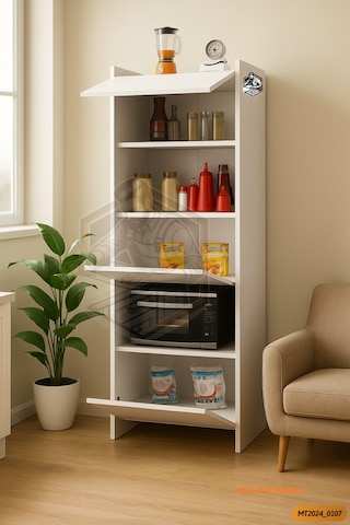 Tamamı Mdf Çok Amaçlı 3 Kapaklı Açık Raflı Mini Fırın Dolabı