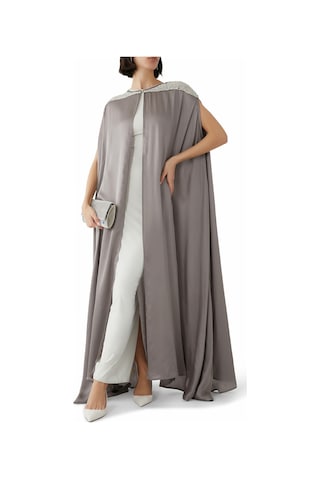 Leem Süslü Omuzlu Kaftan - Şıklığın Adresi Gri