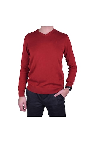 Regular Fit Kırmızı Erkek Pamuklu Düz Triko Kazak, Ot-Kzk-20009