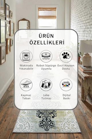 Zara Gri Yıkanabilir Yolluk