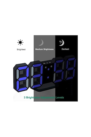 3d Led Dijital Alarm, Termometre Ve Takvim Özellikli Masa / Duvar Saati Mavi