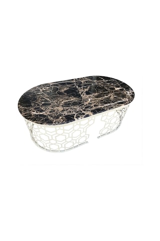 Orta Sehpa GEOMETRİK Metal Transmisyon Çelik Siyah Osmanlı Motif Parlak beyaz Ayak MDF tabla El Yapım