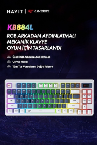 Havit Gamenote Kb884l Rgb Mekanik Türkçe Klavye 1.06inç Tft-lcd Ekran - Red Switch