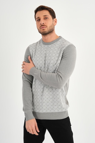 Alexander Gardi Alexandergardı Bisiklet Yaka Desenlı Regular Fit Kazak E24-eze-01 Gri