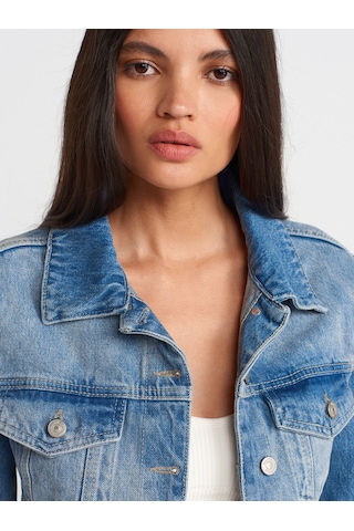 Dilvin 65366 Fleto Cepli Crop Denim Ceket-mavi Mavi