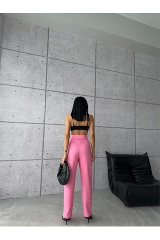 Defymoda Pantolon Kapalı Cep 3 Düğme Detaylı - Pembe Pembe
