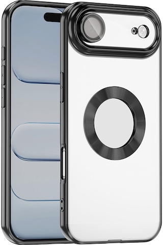 Apple Uyumlu iPhone 17 Air Kılıf Kamera Korumalı Logo Gösteren Zore Omega Kapak - Siyah Siyah