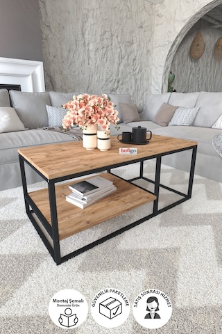 Bofigo Metal Orta Sehpa 2 Raflı Orta Sehpa Dekoratif Sehpa Nisa Çam