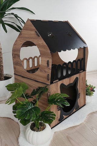 Mabel Kedi Evi Teraslı Dekoratif Kedi Evi