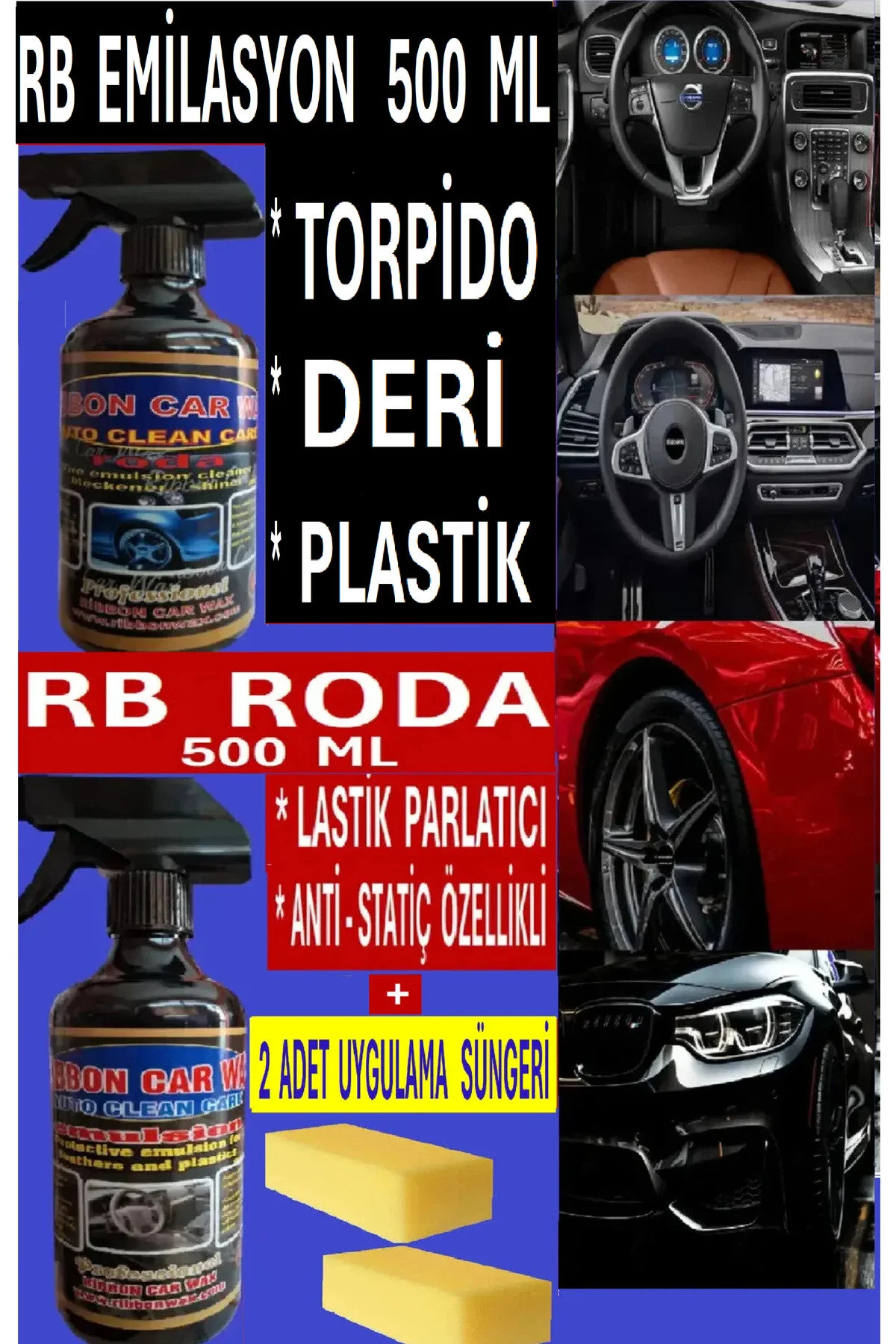 Lastik Parlatıcı 500 Ml+ Torpido Parlatıcı Süt Silikon 500 Ml + 2 Adet Uygulama Süngeri