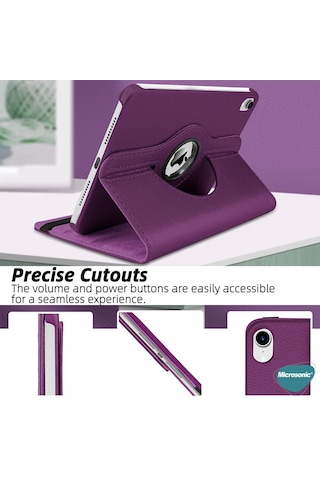 Microsonic Apple Uyumlu iPad Mini 7 Kılıf A2993-a2995 360 Rotating Stand Deri Tablet Kılıfı